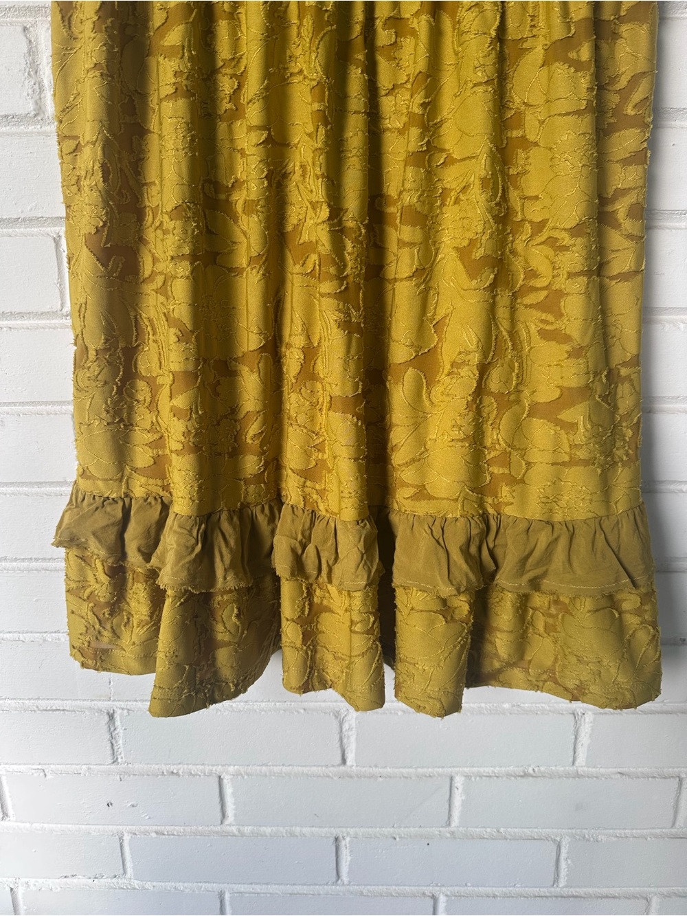 Anthropologie Mustard Lace Ruffle Tiered Dress - Picture 4 of 6